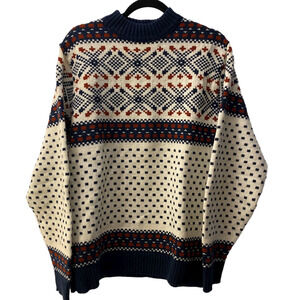 Vintage Lord Jeff Winter Nordic Fisherman Knit Sweater Navy white Large